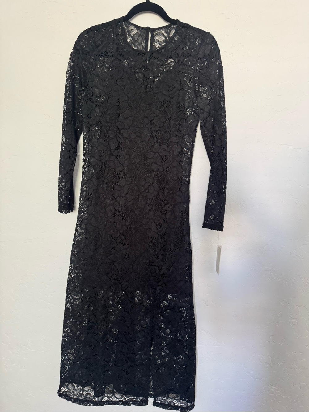 Elegant Black Lace Long-Sleeve Midi Dress, NWT, a new day